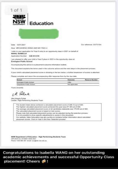 Opportunity class 2021 placement letter