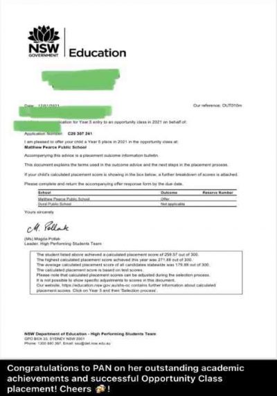 Opportunity class 2021 placement letter