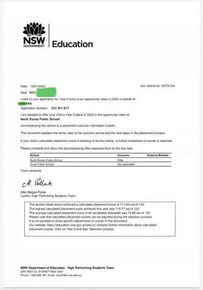 Opportunity class 2022 placement letter
