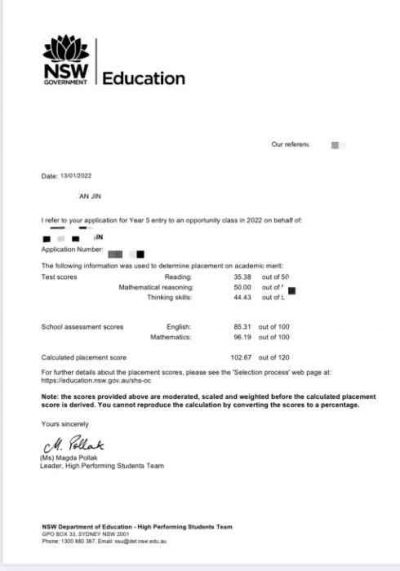 Opportunity class 2022 placement letter